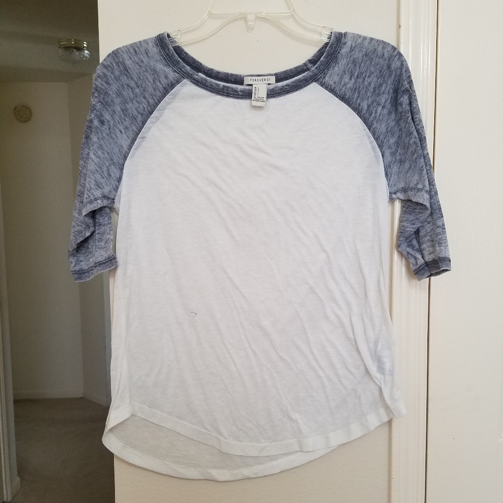 Forever 21 Blue and White 1/2 Sleeve Baseball Tee